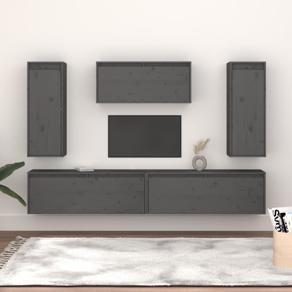 TV skříňky 5 ks šedé masivní borové dřevo
