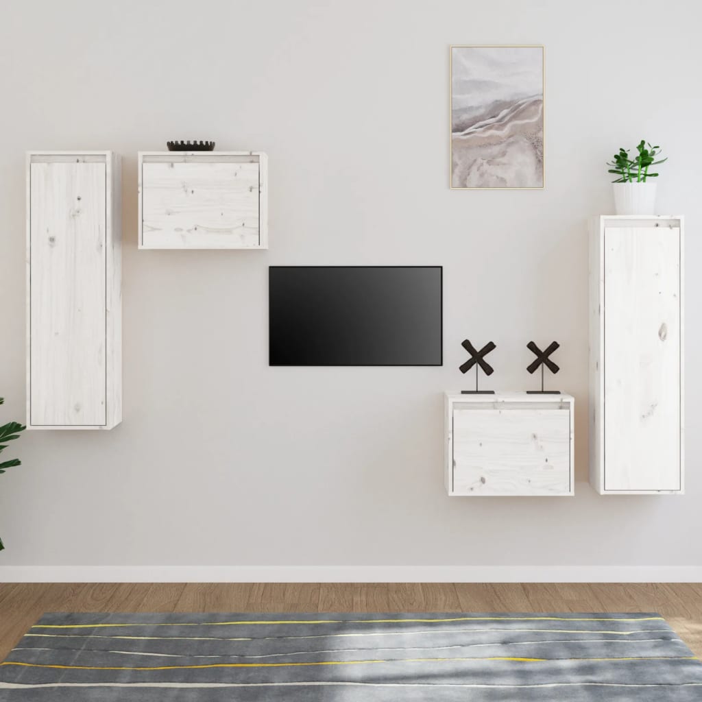 vidaXL Szafki pod TV, 4 szt., bia�e, lite drewno sosnowe