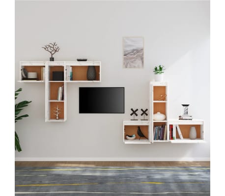 vidaXL TV-benker 6 stk hvit heltre furu
