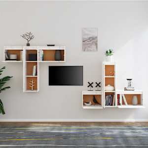 vidaXL TV-benker 6 stk hvit heltre furu