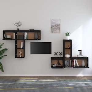 vidaXL TV-benker 6 stk svart heltre furu