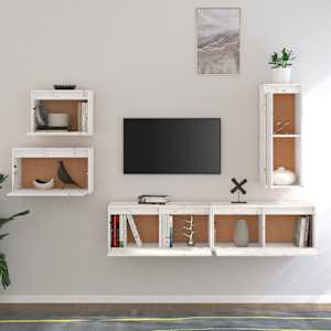 vidaXL Meubles TV 5 pcs Blanc Bois massif de pin