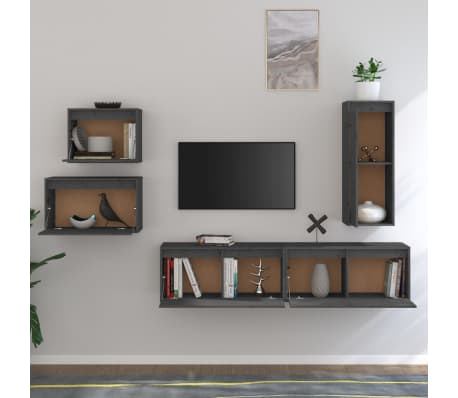 vidaXL TV Cabinets 5 pcs Grey Solid Wood Pine