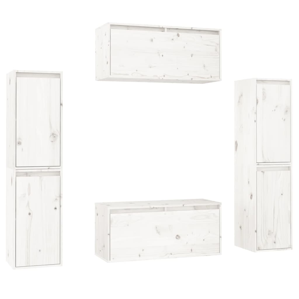TV skříňky 6 ks bílé masivní borové dřevo