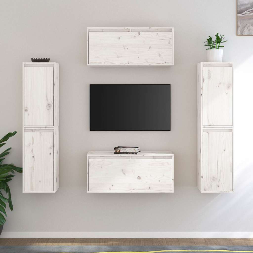 vidaXL Szafki pod TV, 6 szt., bia�e, lite drewno sosnowe