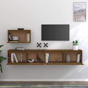 vidaXL Televizoriaus spintelės, 3vnt., medaus rudos, pu&scaron;ies masyvas