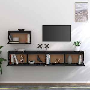 vidaXL Televizoriaus spintelės, 3vnt., juodos, pu&scaron;ies medienos masyvas