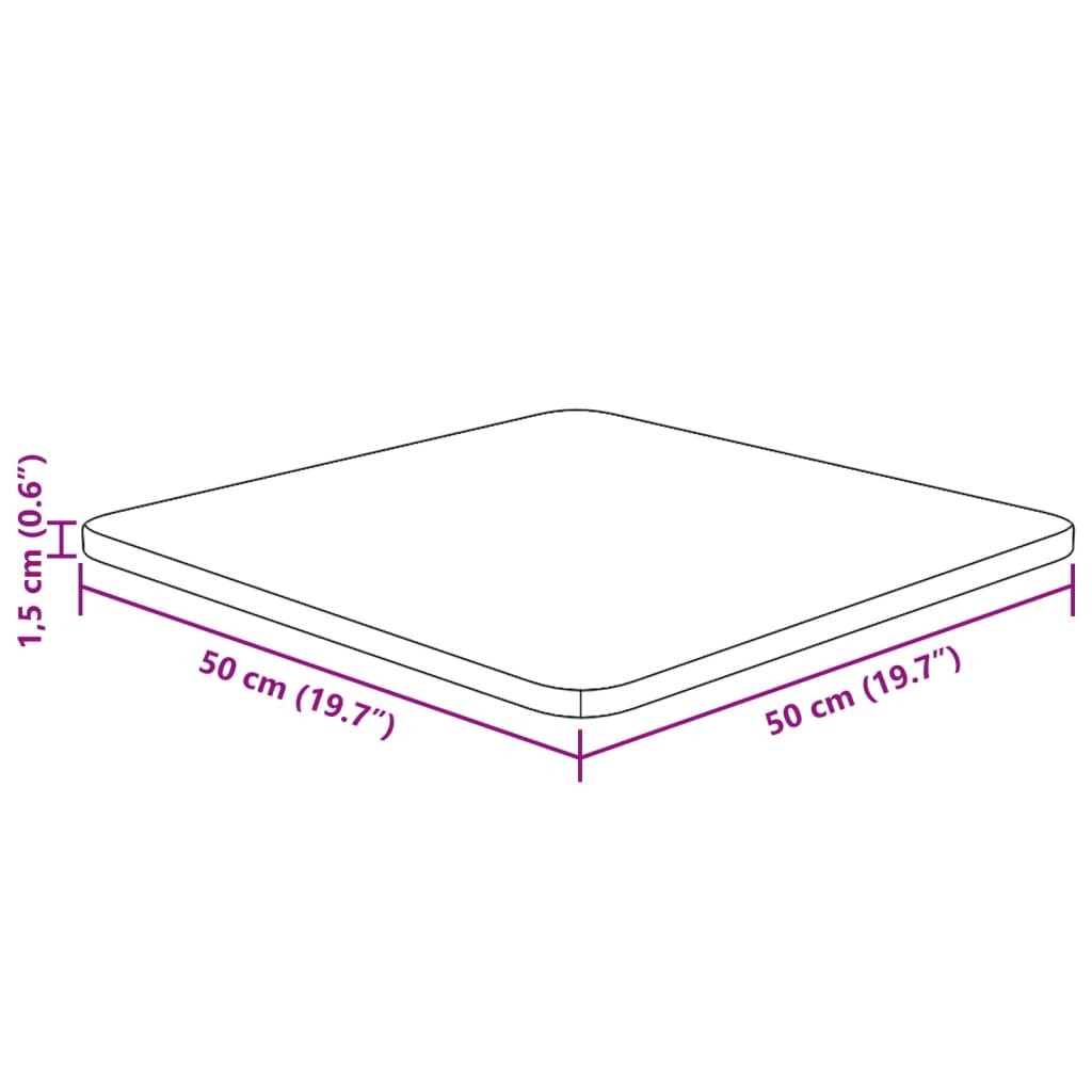 Čtvercová stolní deska 50x50x1,5 cm masivní dub bez úprav