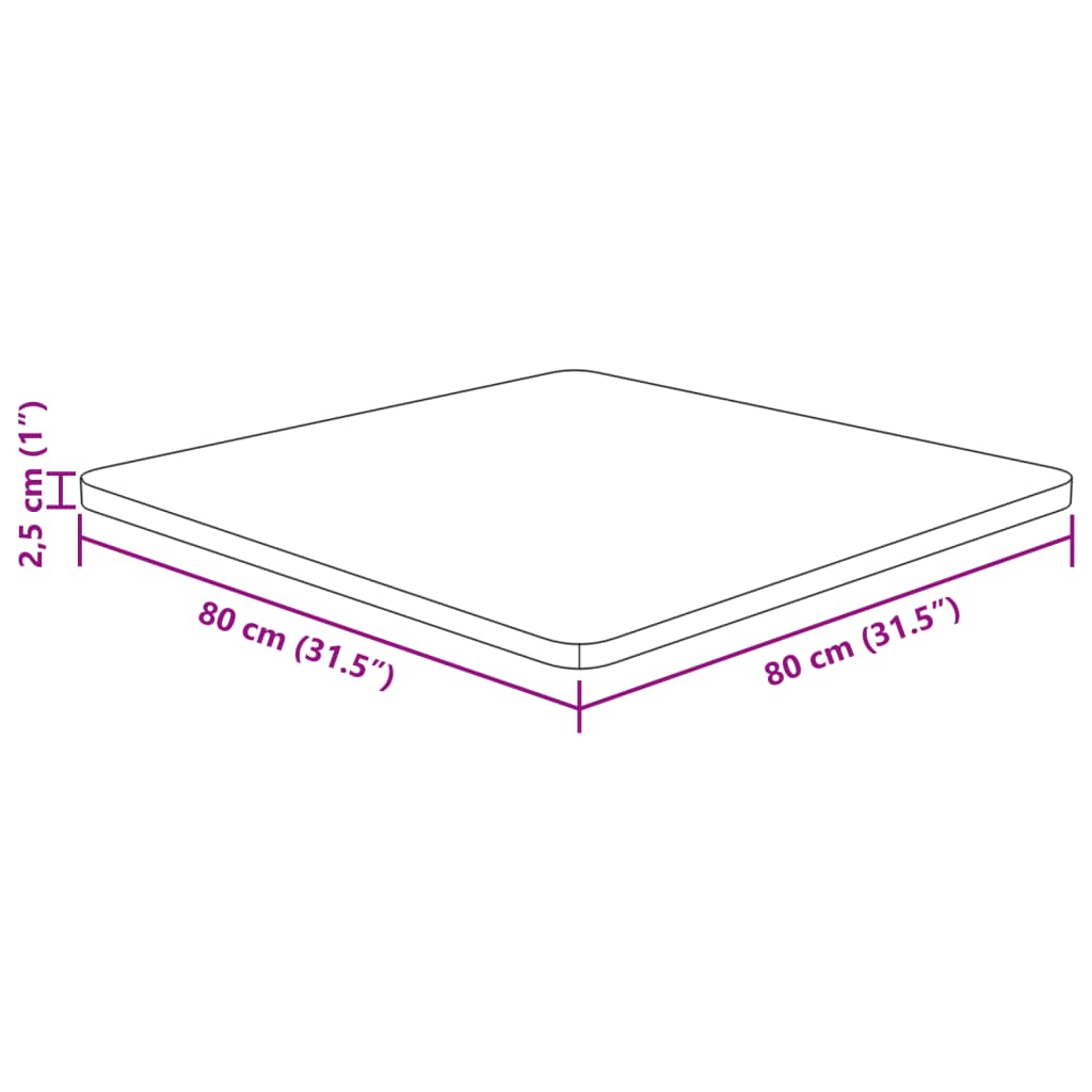 Čtvercová stolní deska 80x80x2,5 cm masivní dub bez úprav