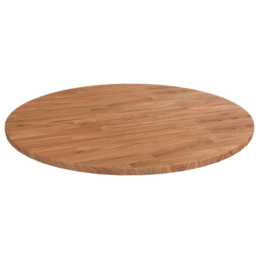 vidaXL rund bordplade Ø90x1,5 cm behandlet massivt egetræ lysebrun