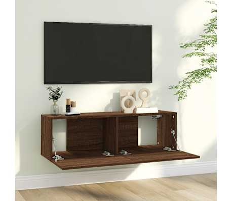 vidaXL TV Wall Cabinet Brown Oak Engineered Wood Standard Wall Mounting