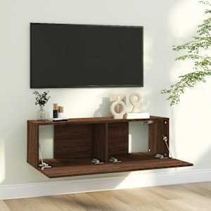 vidaXL TV Wall Cabinet Brown Oak Engineered Wood Standard Wall Mounting