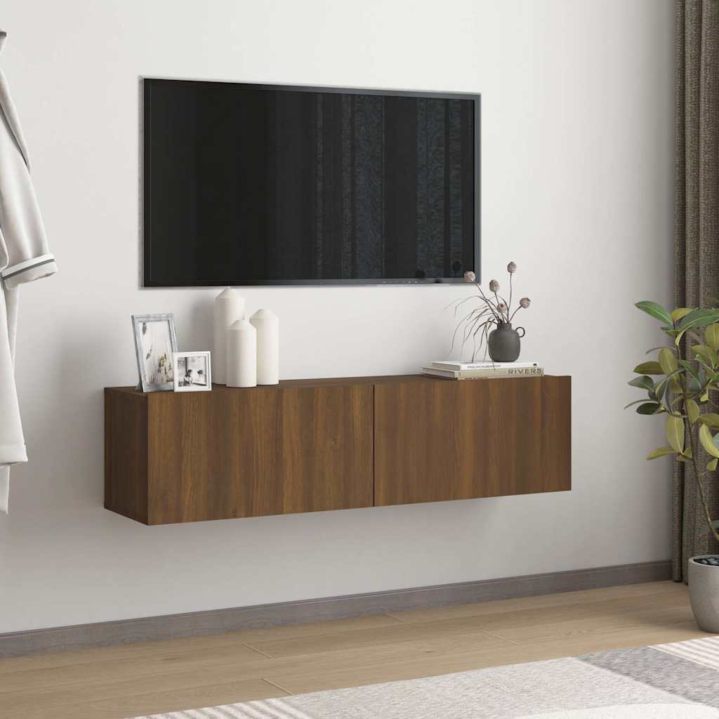 vidaXL væghængt tv-bord 120x30x30 cm konstrueret træ brunt egetræ billede