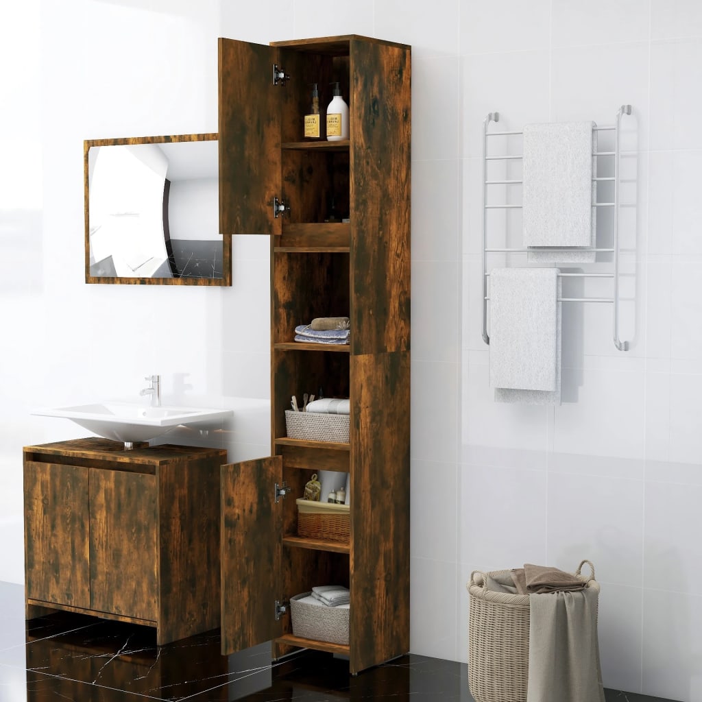 

vidaXL Badkamerkast 30x30x183,5 cm bewerkt hout gerookt eikenkleurig