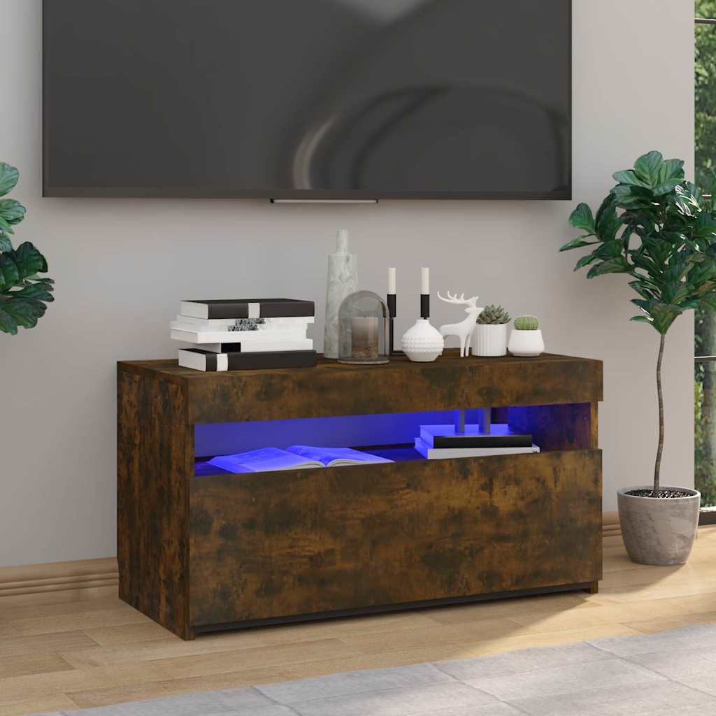 vidaXL Szafka pod TV z o�wietleniem LED, przydymiony d�b, 75x35x40 cm