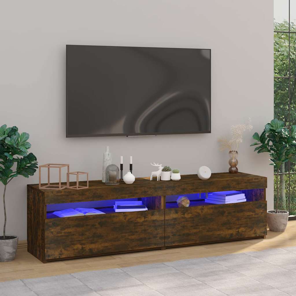 vidaXL Szafki pod TV z LED, 2 szt., przydymiony d�b, 75x35x40 cm