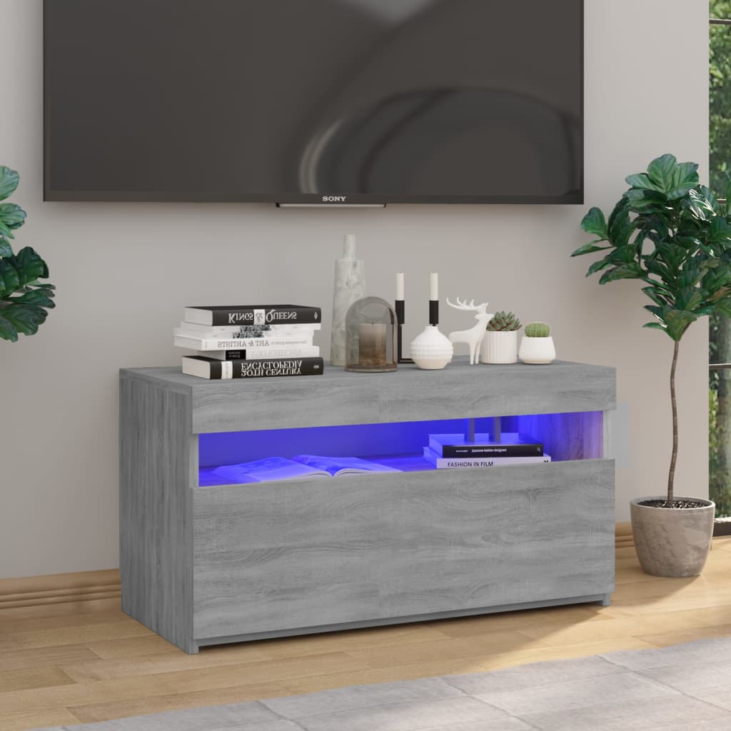 vidaXL tv-bord med LED-lys 75x35x40 cm grå sonoma-eg