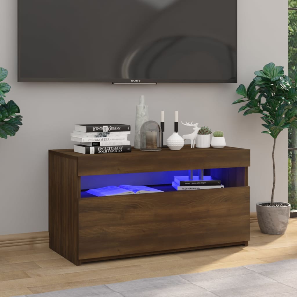 TV-Schrank mit LED-Leuchten Braun Eichen-Optik 75x35x40 cm | Stepinfit