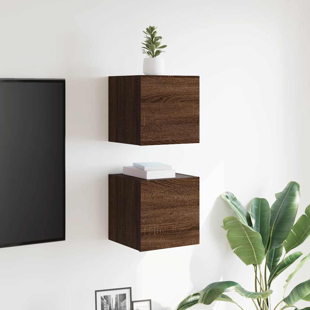 vidaXL Dulapuri TV montaj perete, 2 buc., stejar maro, 30,5x30x30 cm