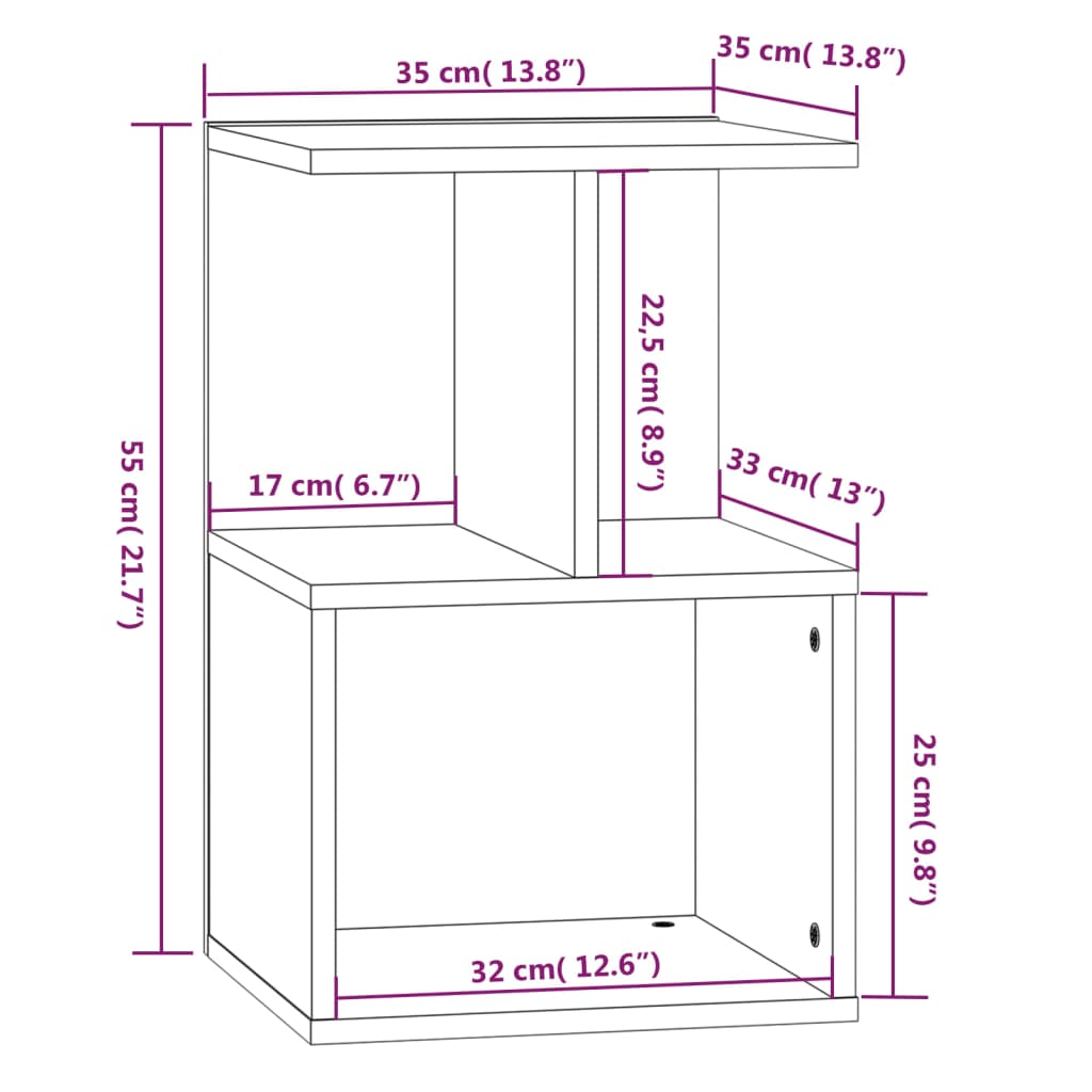 Noptiere, 2 buc., stejar maro, 35x35x55 cm, lemn prelucrat