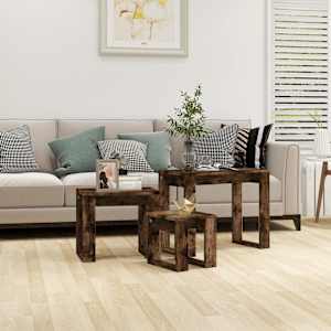 Komplet mizic 3-delni dimljeni hrast konstruiran les