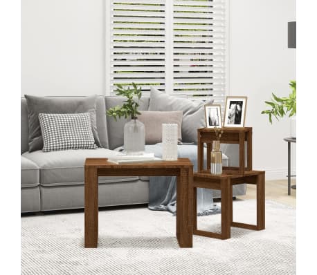 vidaXL Nesting Tables 3 pcs Brown Oak Engineered Wood