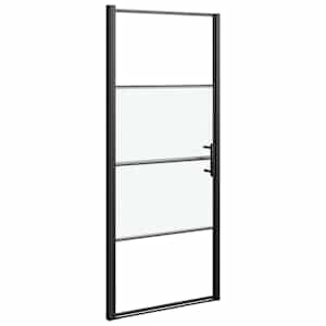 Sprchové dveře 91 x 195 cm napůl mléčné tvrzené sklo černé - obrázek 2