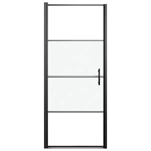Sprchové dveře 91 x 195 cm napůl mléčné tvrzené sklo černé - obrázek 3