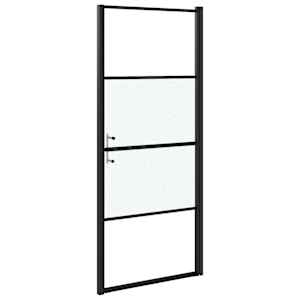 Sprchové dveře 91 x 195 cm napůl mléčné tvrzené sklo černé - obrázek 5
