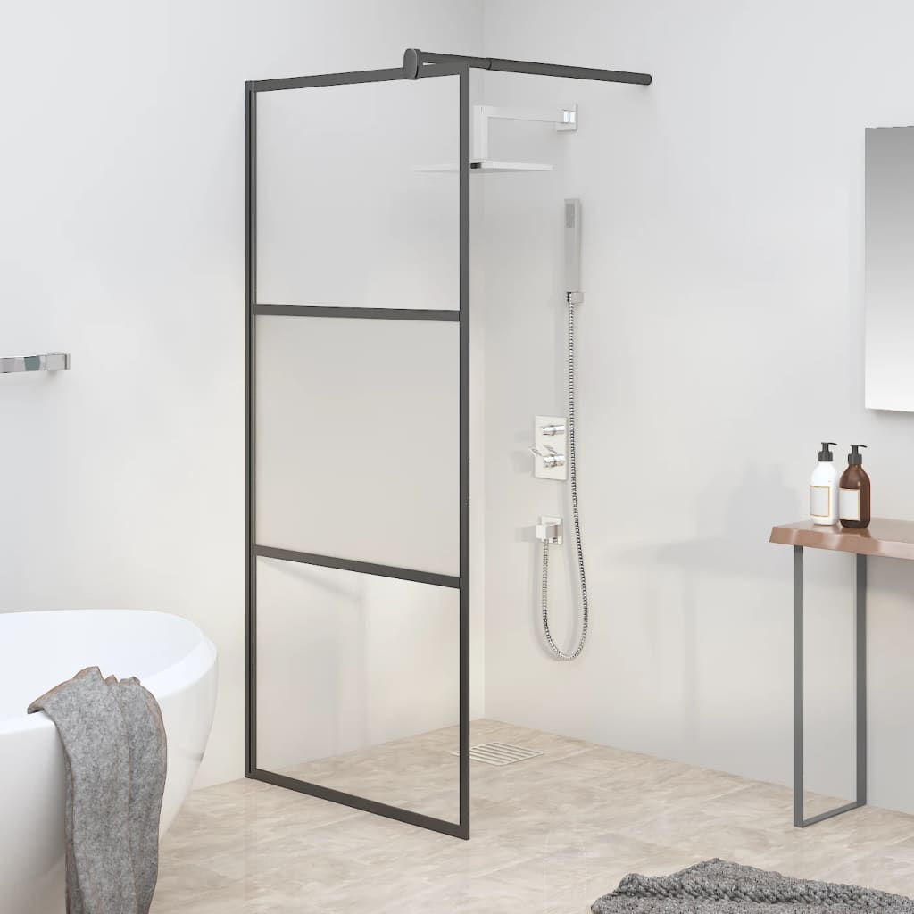 vidaXL Duschwand für Walk-In Dusche 80x195 cm ESG Halbmattiert Schwarz