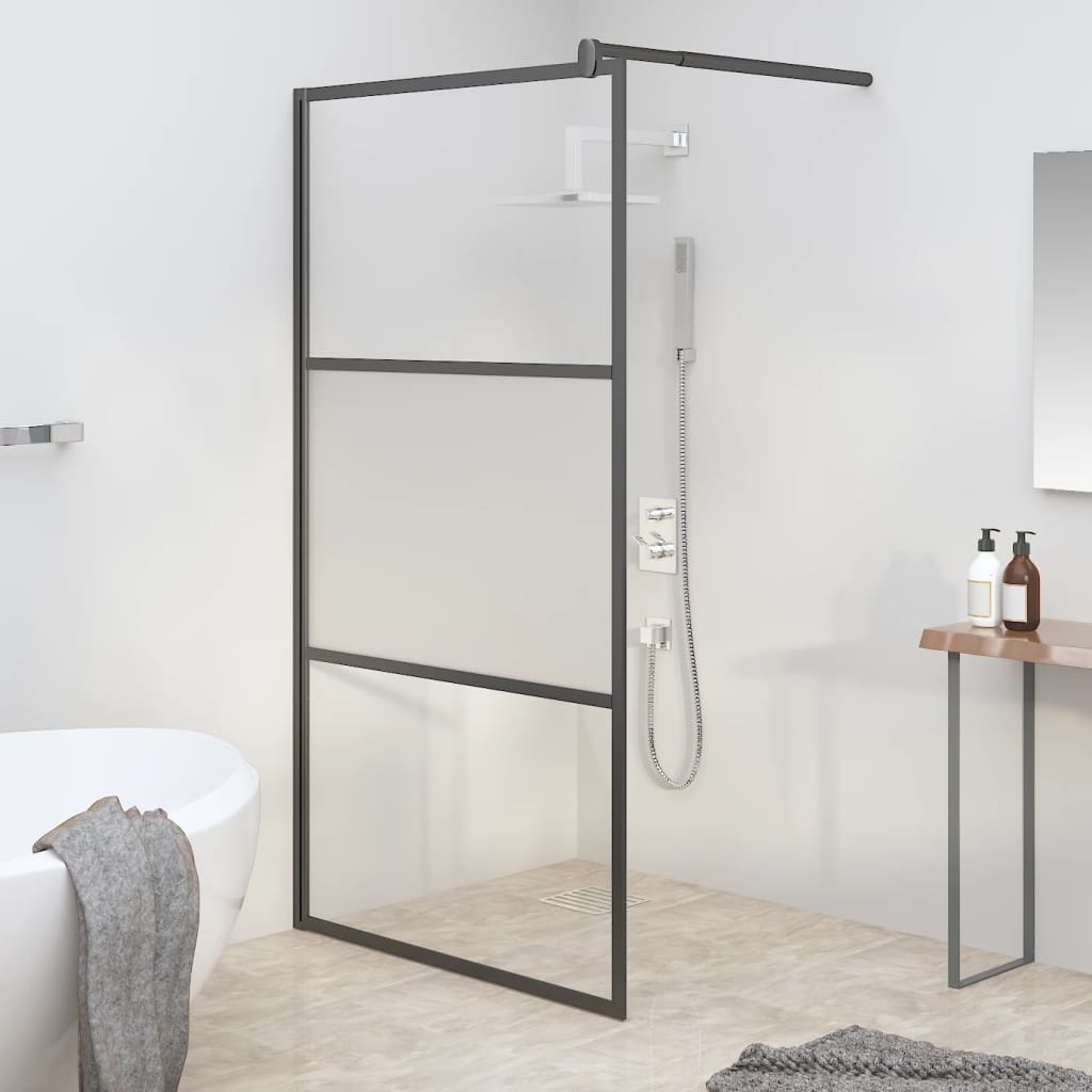 vidaXL Duschwand für Walk-In Dusche 115x195cm ESG Halbmattiert Schwarz