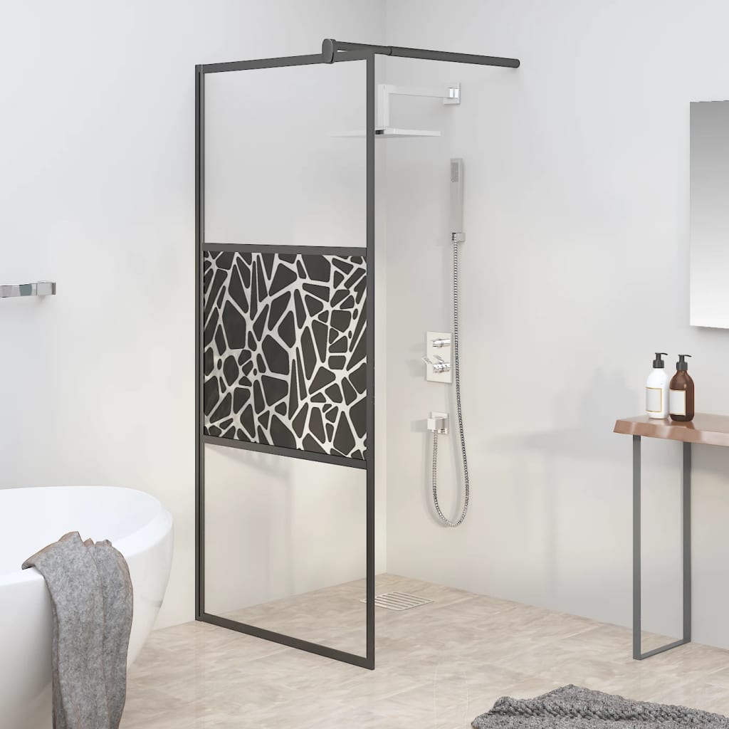 vidaXL Duschwand für Walk-In Dusche 80x195 cm ESG Steindesign Schwarz