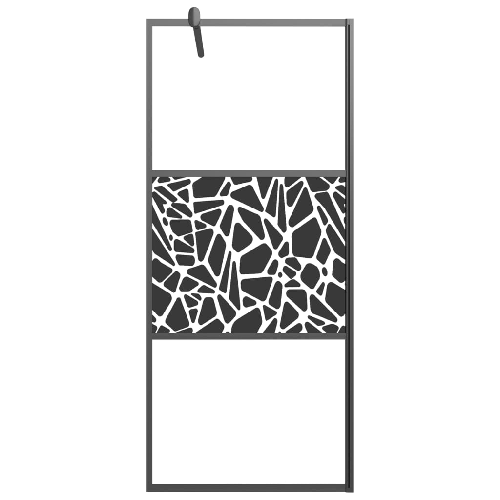 vidaXL Inloopdouchewand met stenenmotief 90x195 cm ESG-glas zwart afbeelding
