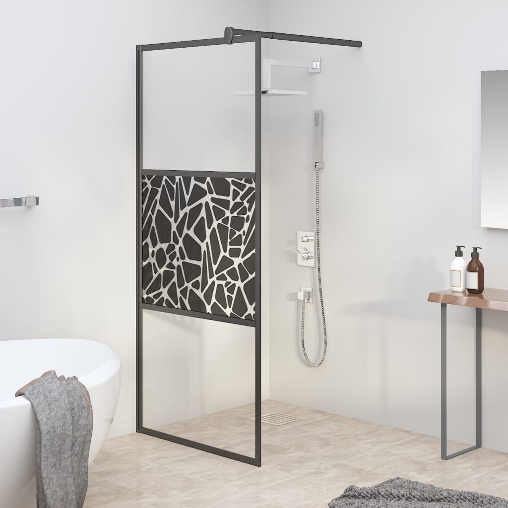 vidaXL Duschwand für Walk-In Dusche 90x195 cm ESG Steindesign Schwarz