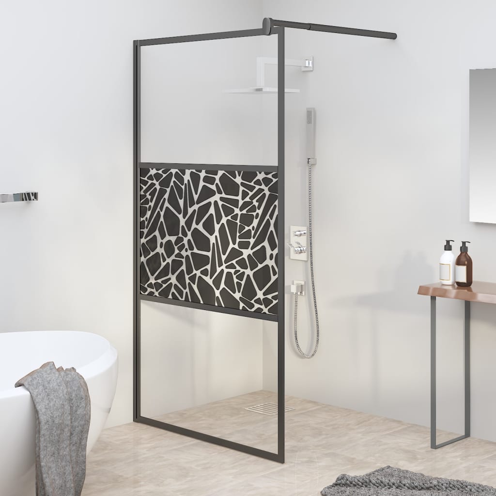 vidaXL Paravan de duș walk-in negru 100x195 cm sticlă ESG model piatră