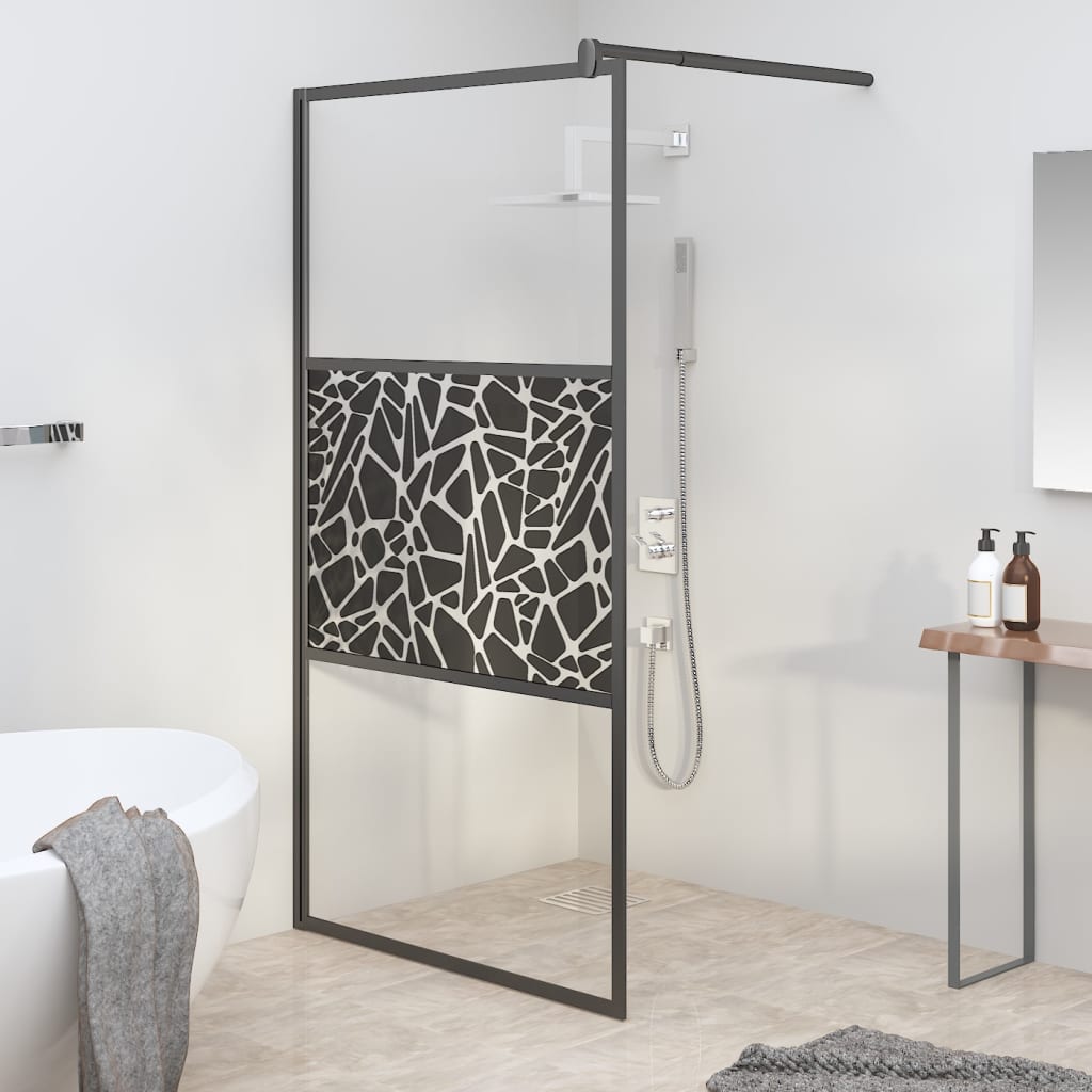 vidaXL Duschwand für Walk-In Dusche 115x195 cm ESG Steindesign Schwarz