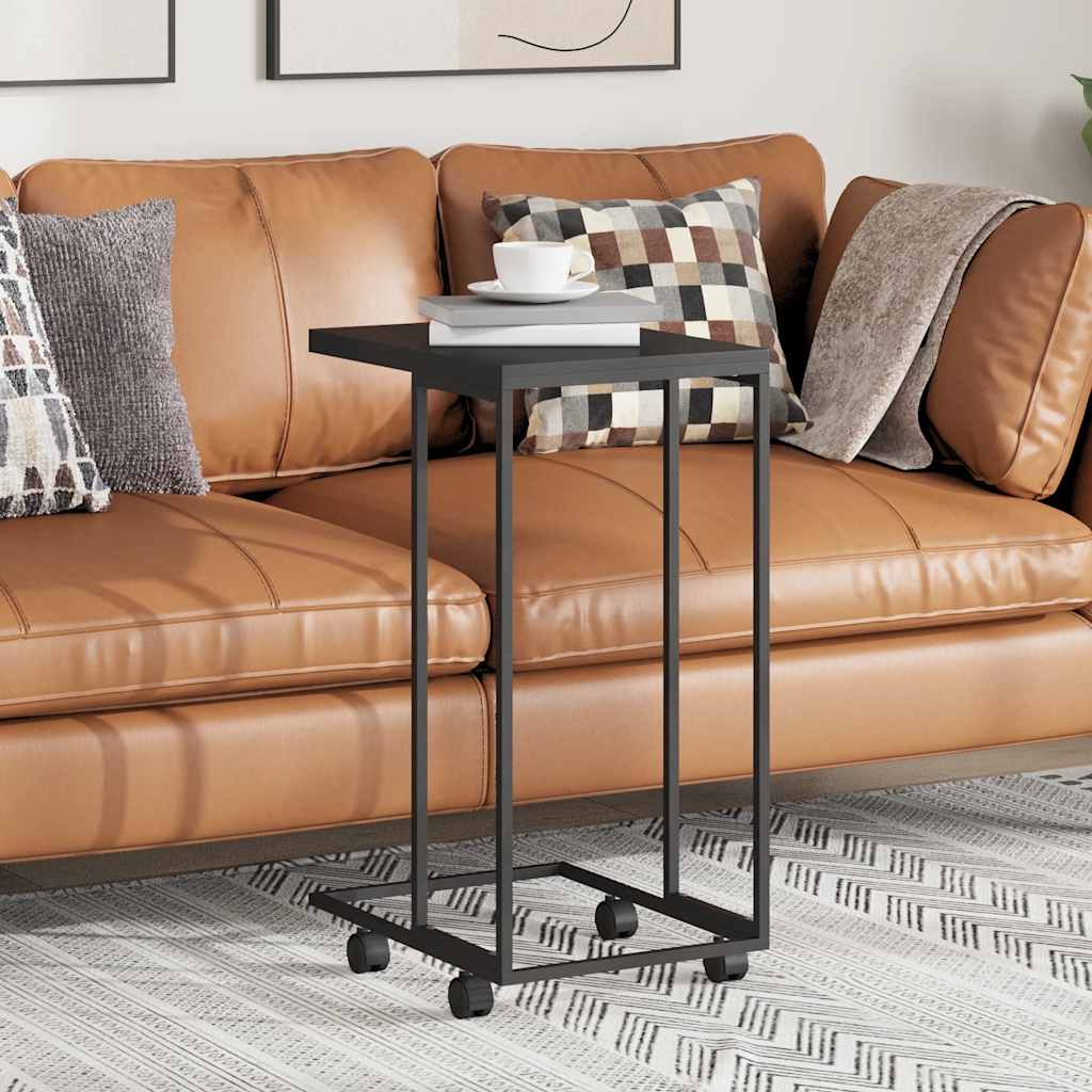 vidaXL Măsuță laterală cu roți, negru, 40x30x63,5 cm, lemn prelucrat