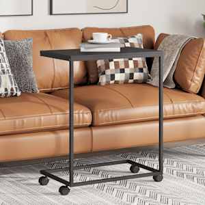 Stranska mizica s kolesi črna 55x35x70 cm konstruiran les