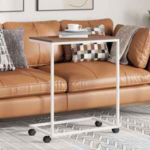 Stranska mizica s kolesi bela 55x35x70 cm konstruiran les