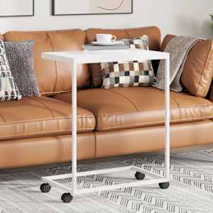 Stranska mizica s kolesi bela 55x35x70 cm konstruiran les