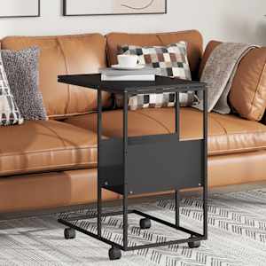 Stranska mizica s kolesi črna 55x36x63,5 cm inženirski les