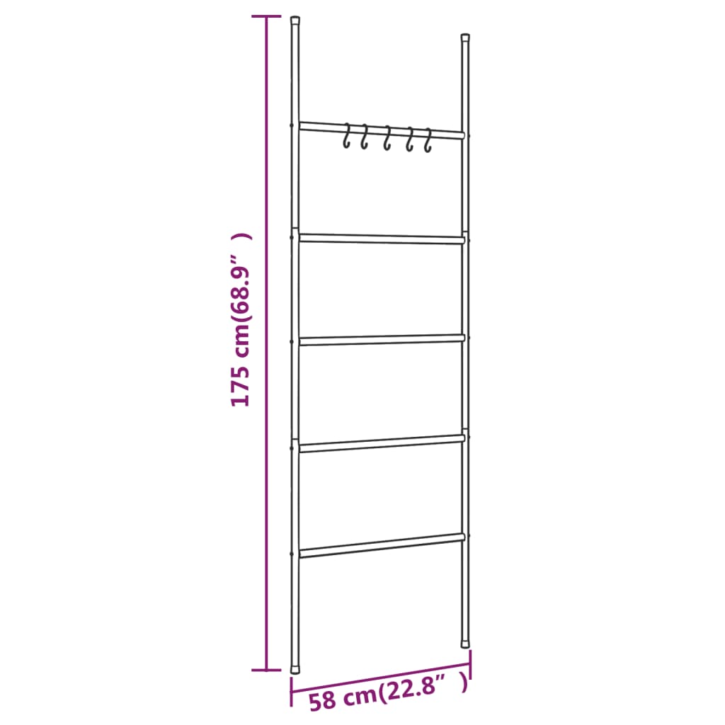  Rebrík na uteráky s 5 poschodiami čierny 58x175 cm železo