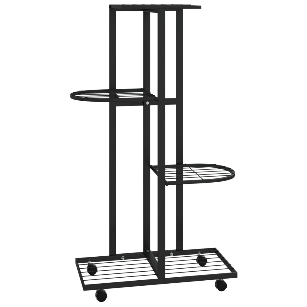 VidaXL 4-Floor Flower Stand With Wheels 44x23x80 Cm Black Iron