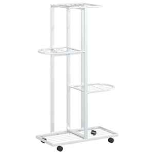 vidaXL 4 tasandiga lillealus ratastel, 44 x 23 x 80 cm, valge raud