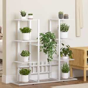 Stojalo za rože 94,5x25x89 cm belo železo