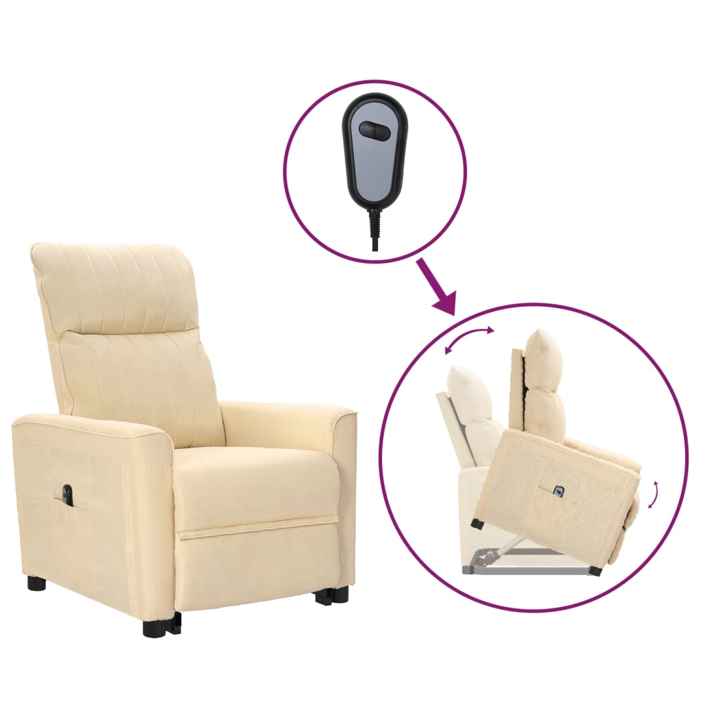 vidaXL Poltrona reclinável elevatória tecido creme