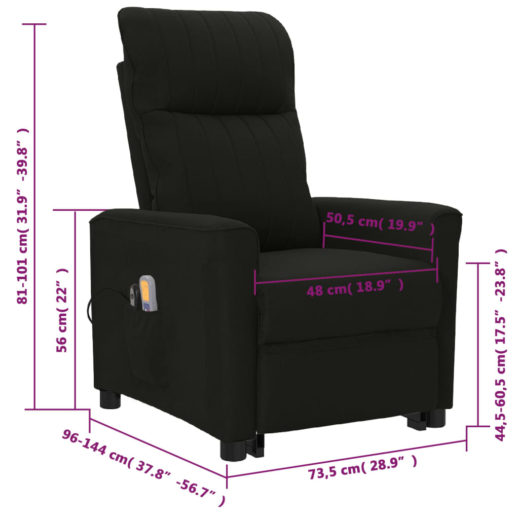 fekete szövet felállást segítő masszázsfotel