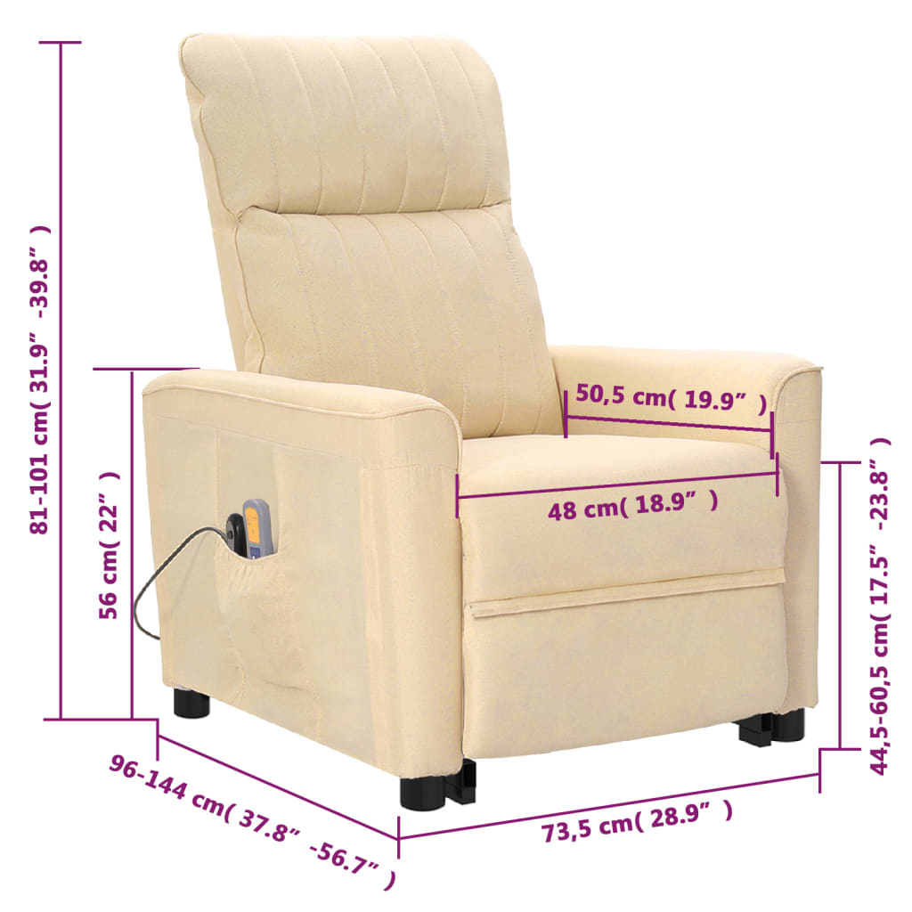 krémszínű szövet felállást segítő masszázsfotel