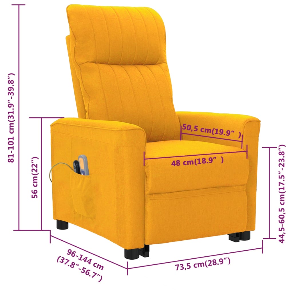 Fotoliu de masaj cu ridicare, galben, material textil