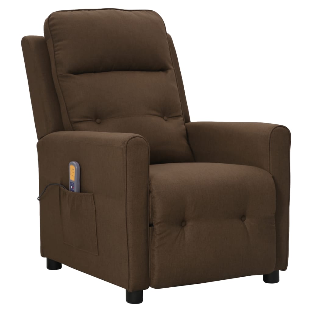 vidaXL Podnoszony fotel masujący, brązowy, obity tkaniną